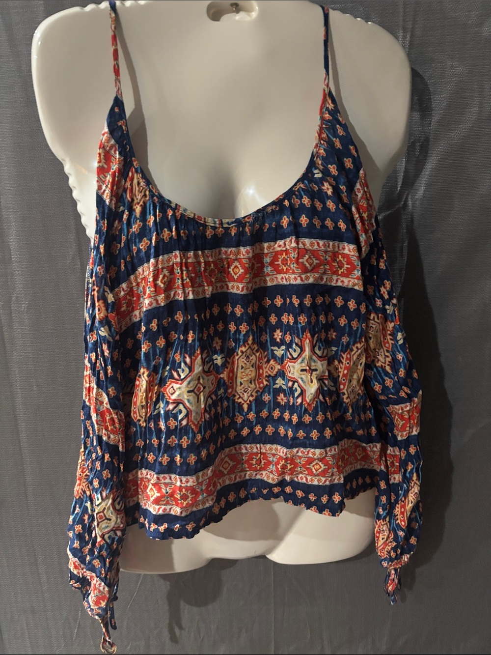 La Hearts Navy and Red Printed Bohemian Spaghetti-Strap Camisole